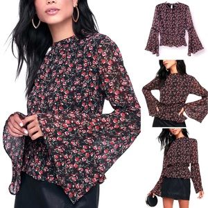 Lulus Boho Blouse Bell Sleeve with Crochet Lace Details High Neck  Flora…